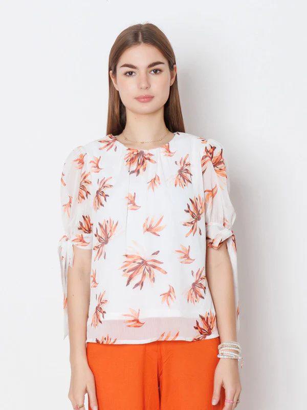 White Printed Basic Top - Image 2