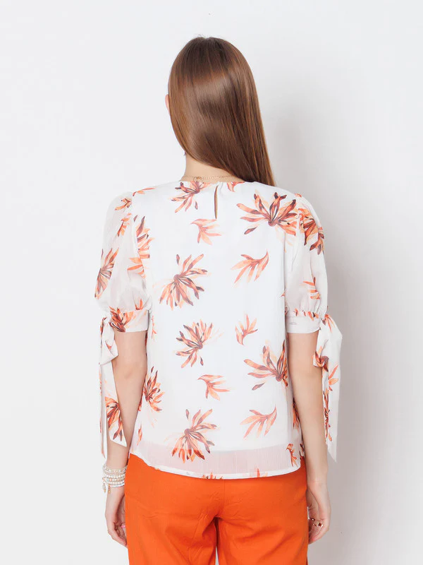 White Printed Basic Top - Image 4