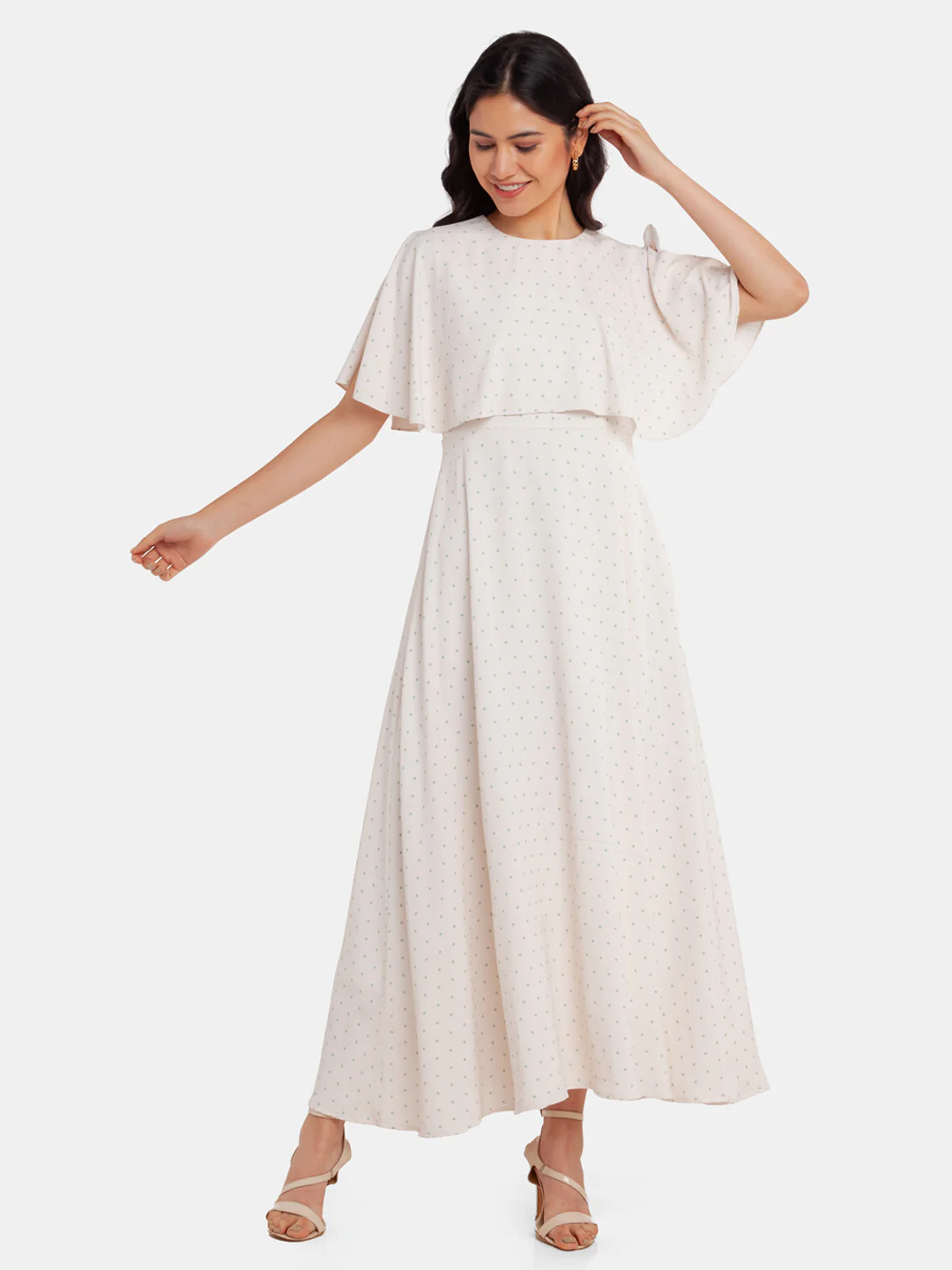 White Printed Cape Maxi Dress - Image 2