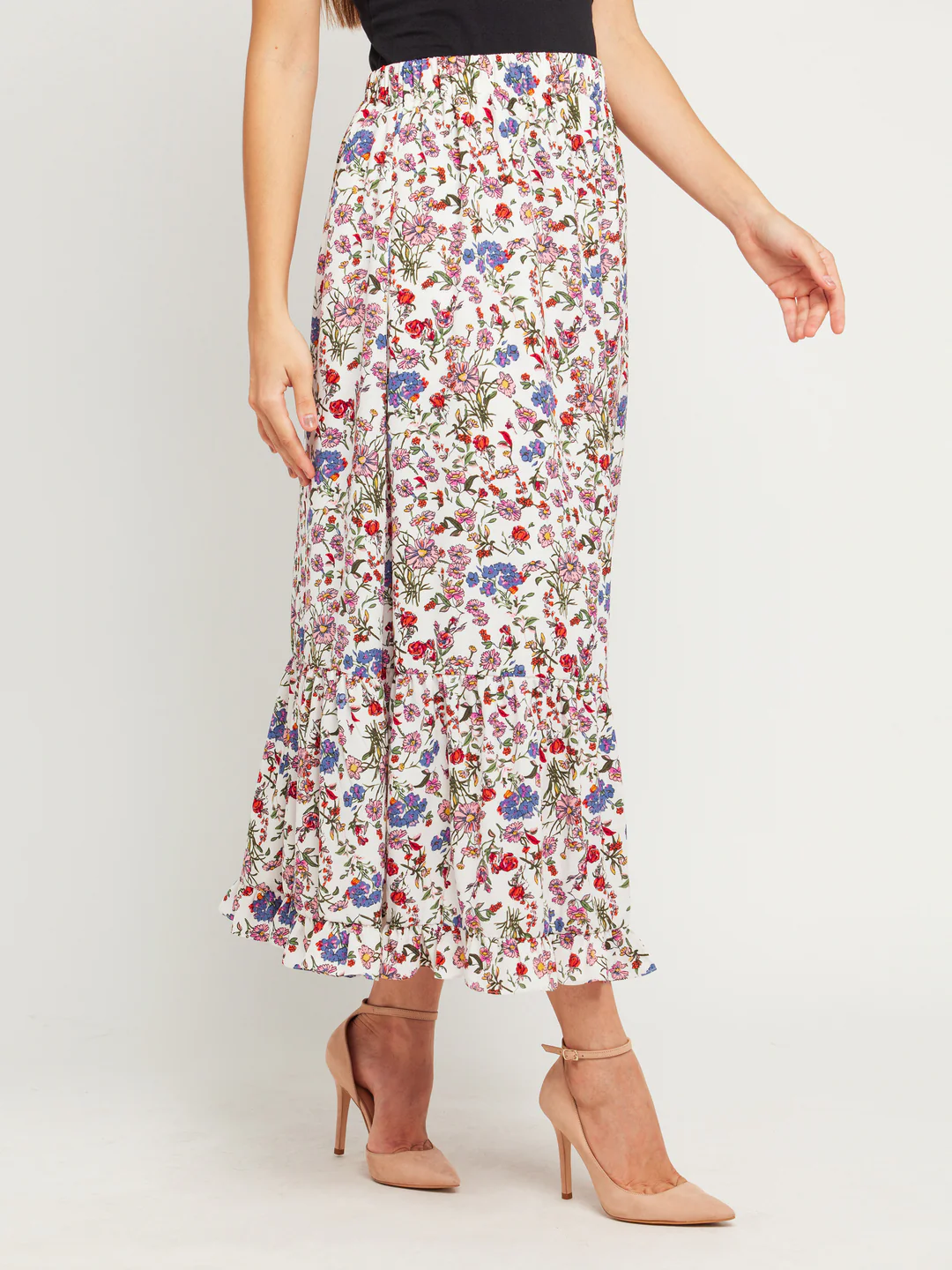 White Printed Elasticated Skirt - Image 3