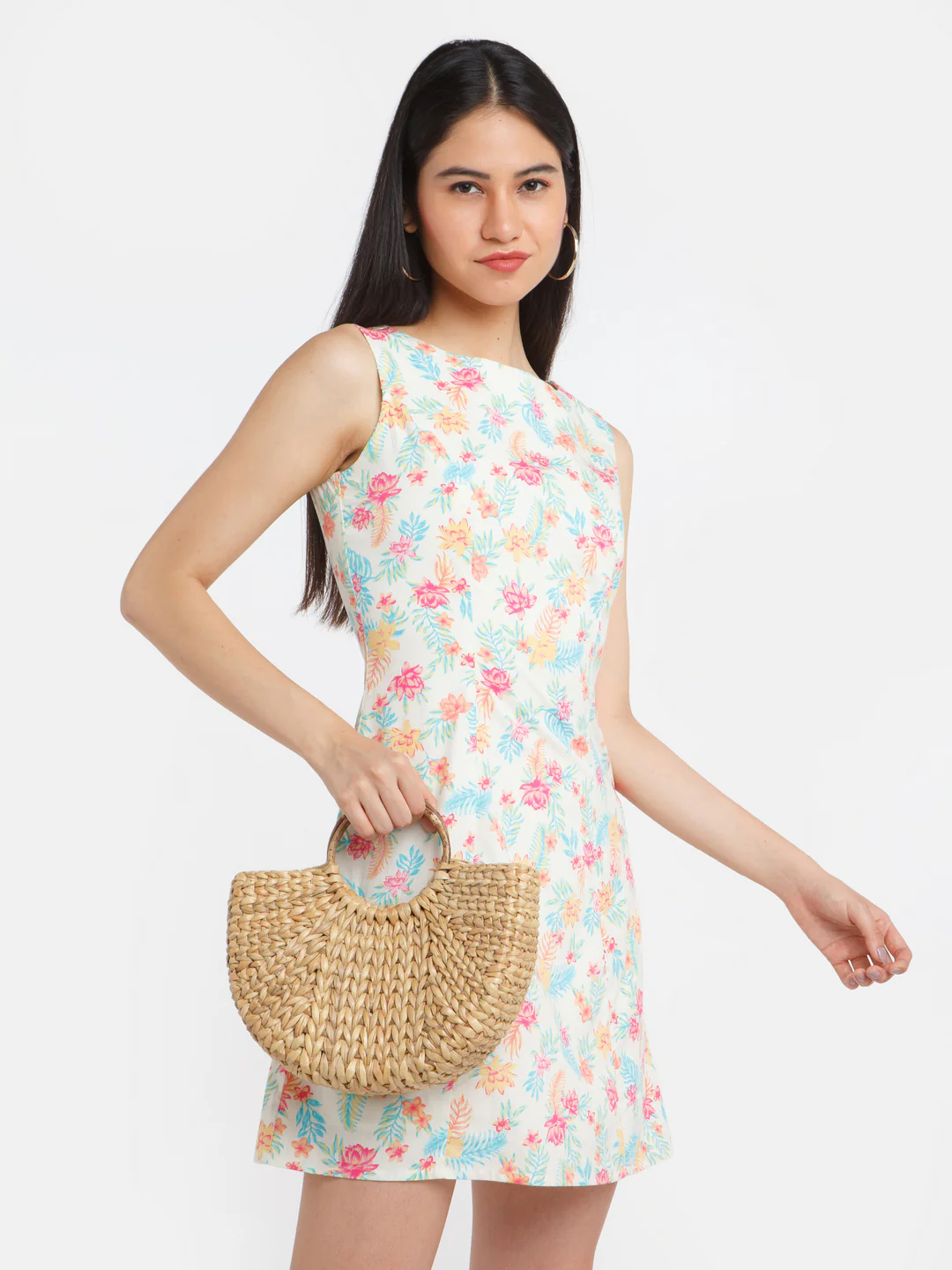 White Printed Fitted Short Dress