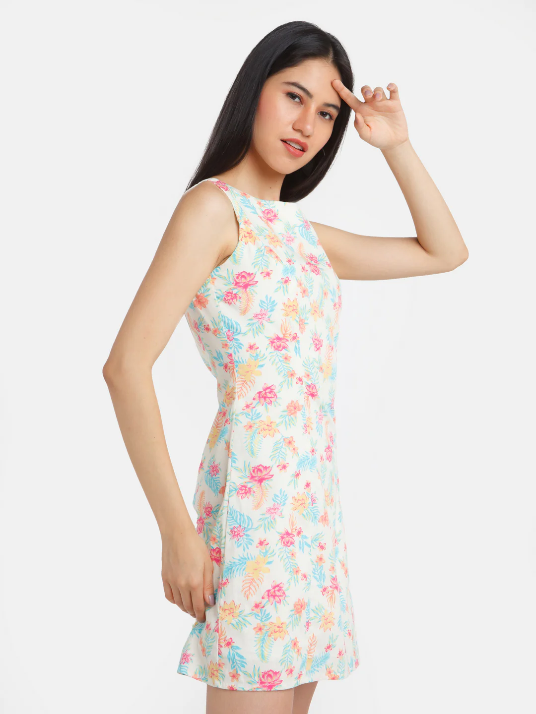 White Printed Fitted Short Dress - Image 3