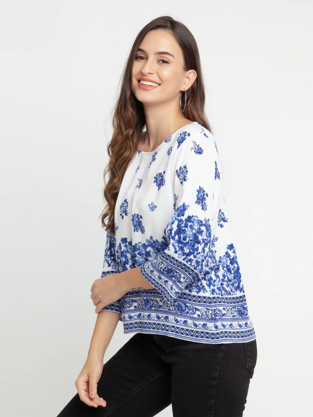 White Printed Fitted Top - Image 3