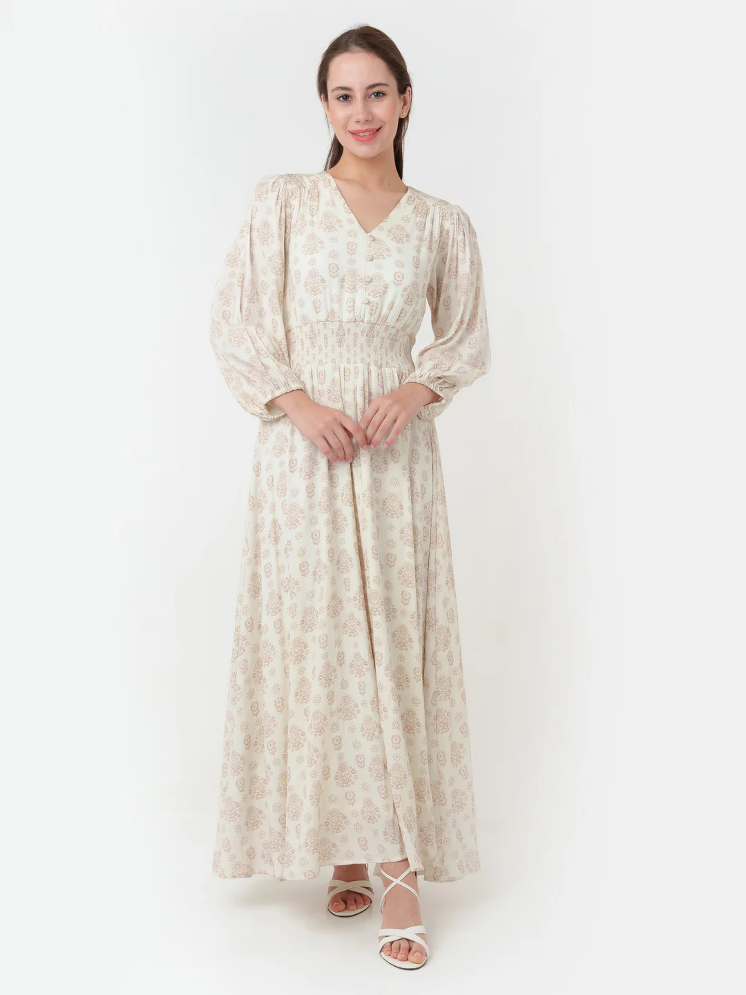 White Printed Flared Maxi Dress - Image 2