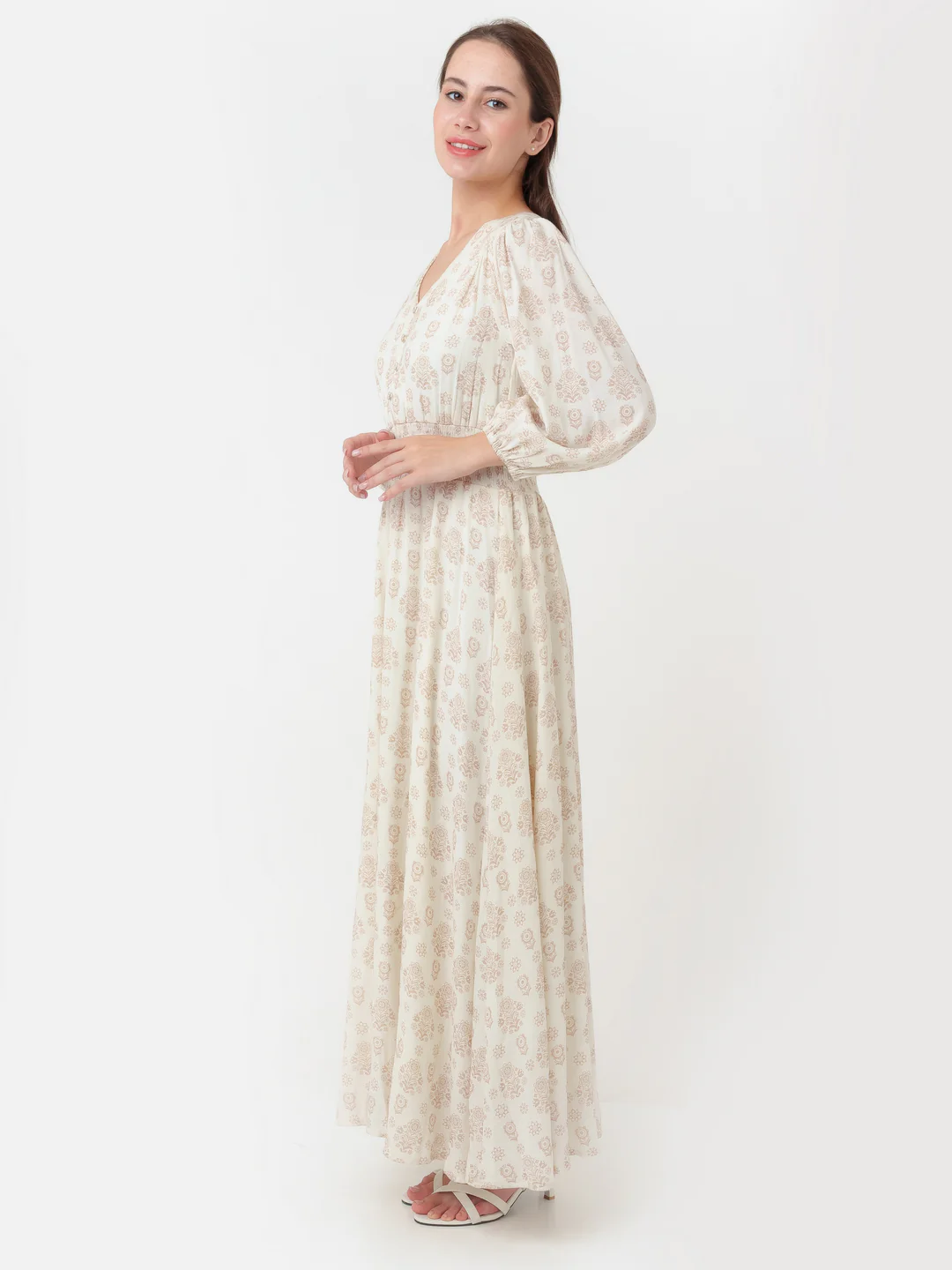 White Printed Flared Maxi Dress - Image 3