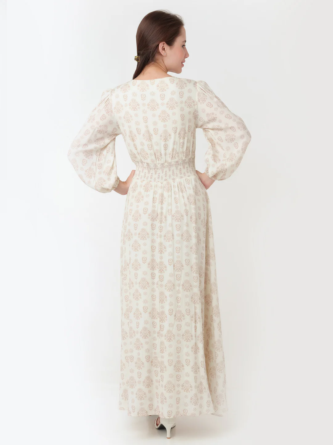 White Printed Flared Maxi Dress - Image 4