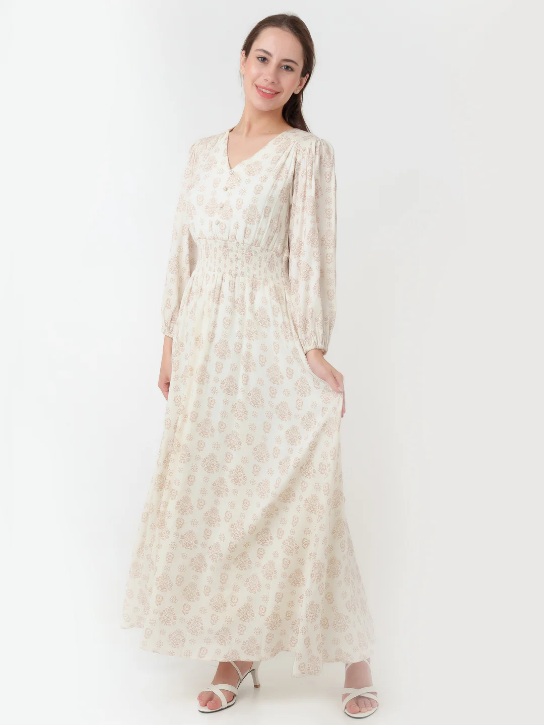 White Printed Flared Maxi Dress - Image 5