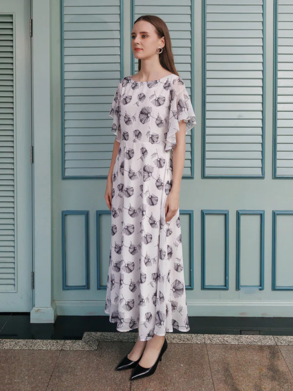 White Printed Flared Maxi Dress - Image 3