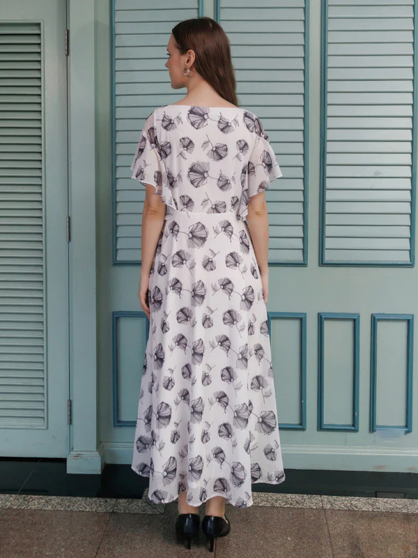 White Printed Flared Maxi Dress - Image 4