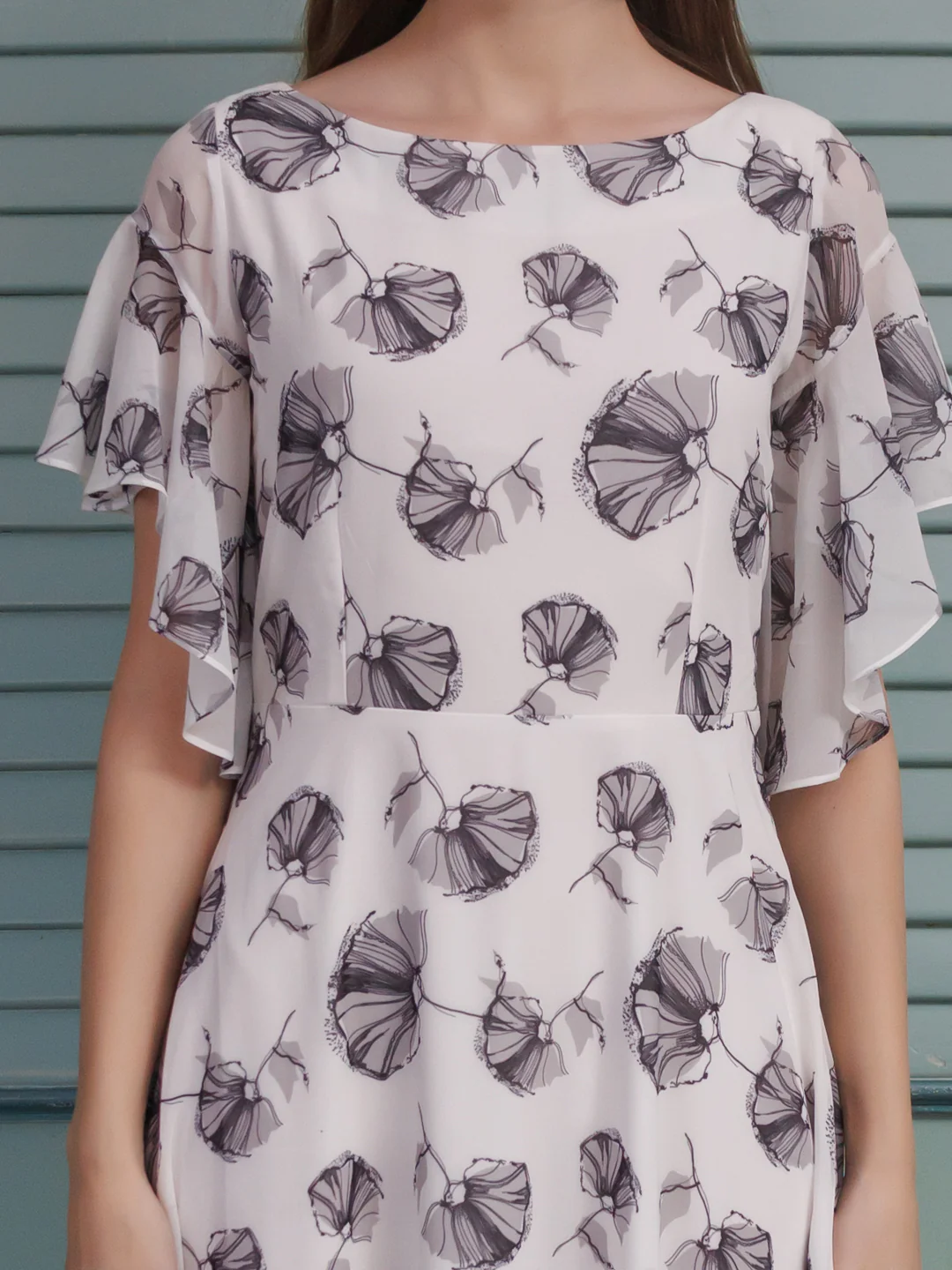 White Printed Flared Maxi Dress - Image 6