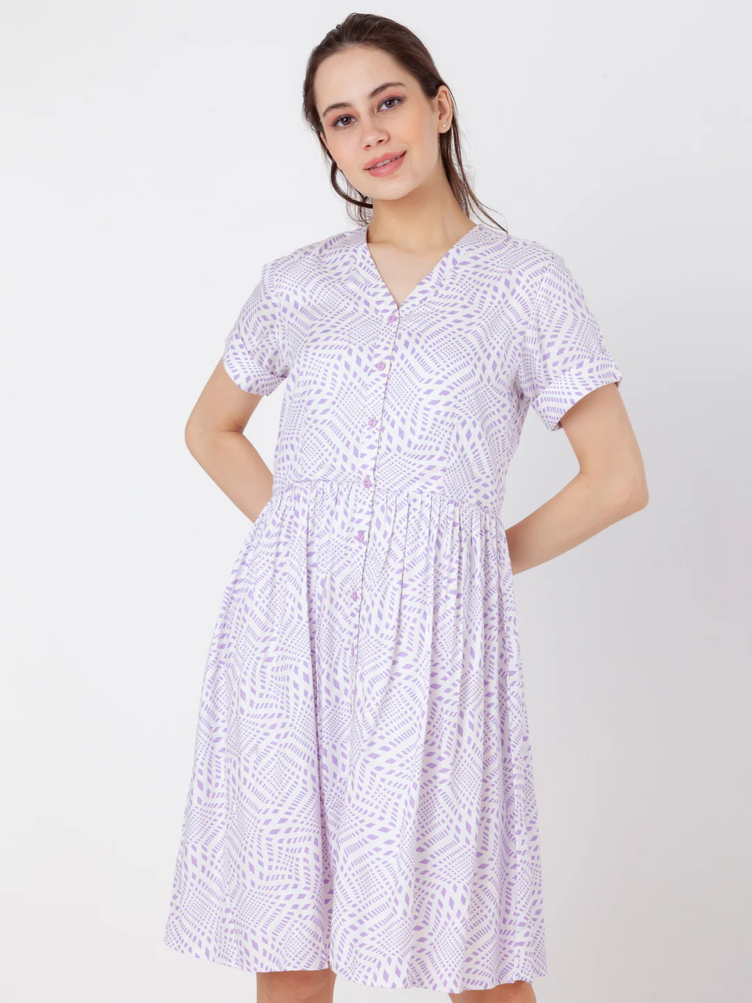 White Printed Flared Short Dress - Image 2