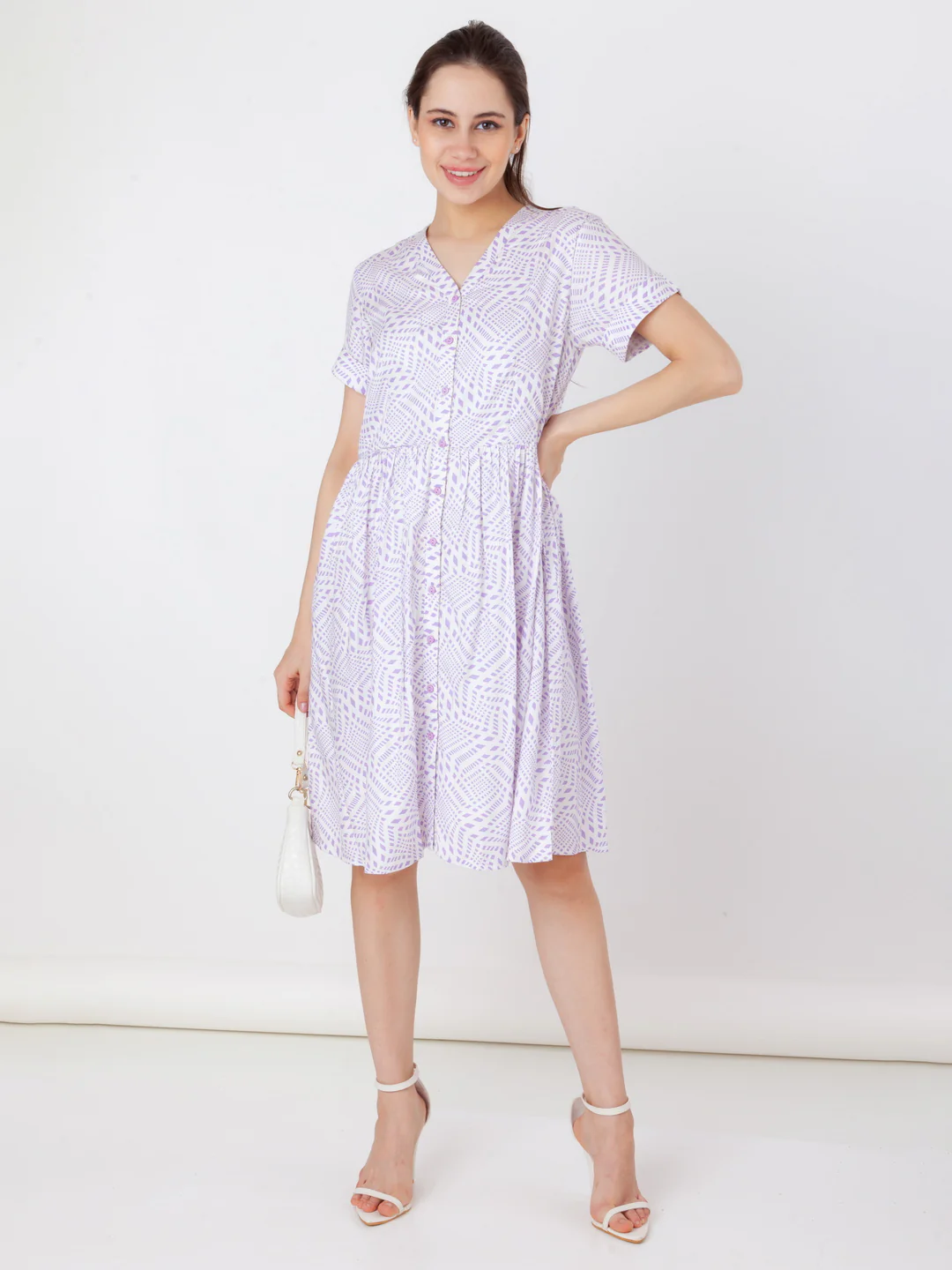 White Printed Flared Short Dress - Image 5