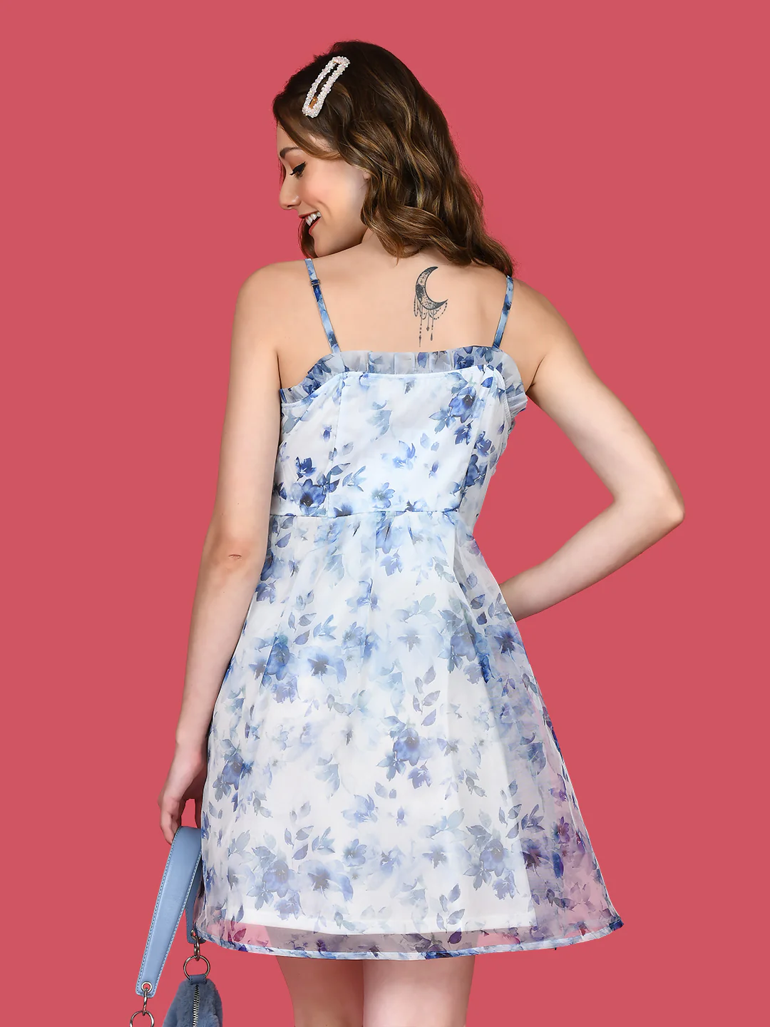 White Printed Frill Short Dress - Image 4