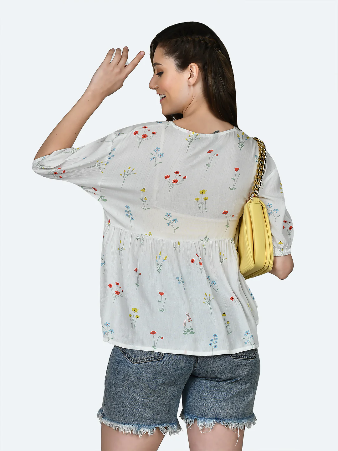White Printed Frill Top - Image 4