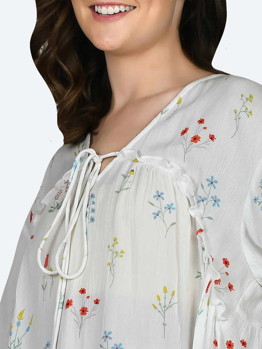 White Printed Frill Top - Image 6