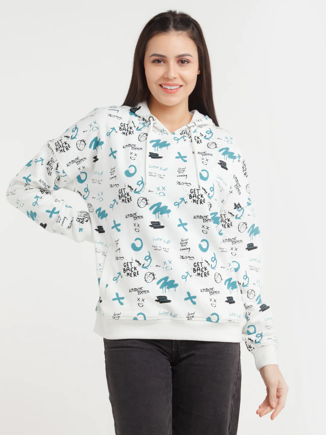 White Printed Hoodie - Image 2
