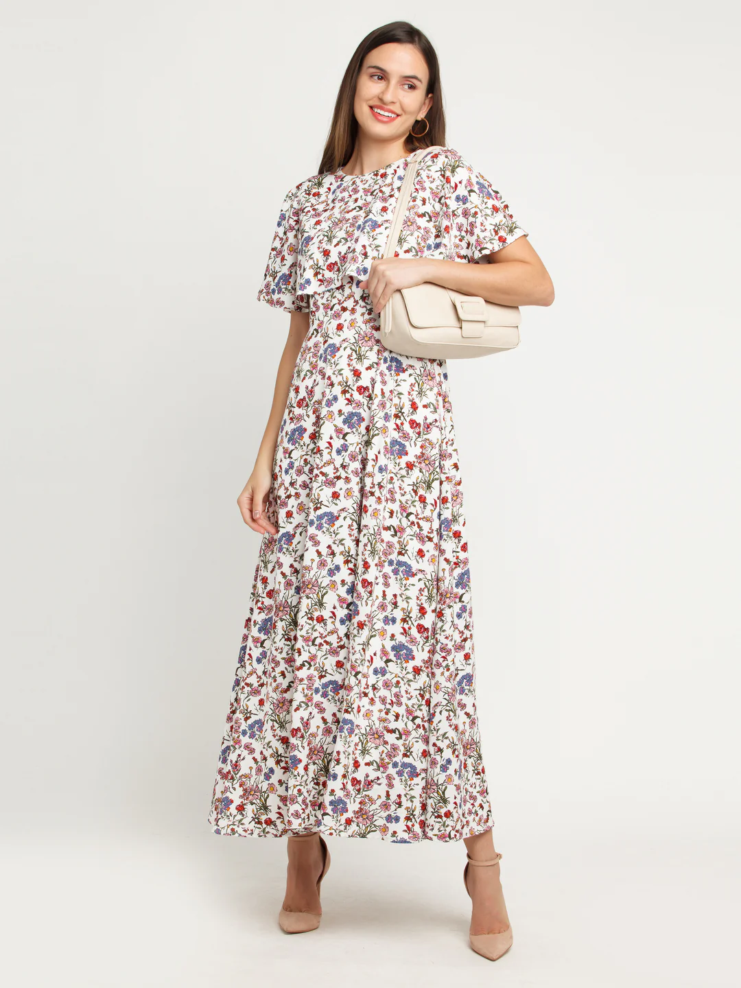 White Printed Layered Maxi Dress - Image 5