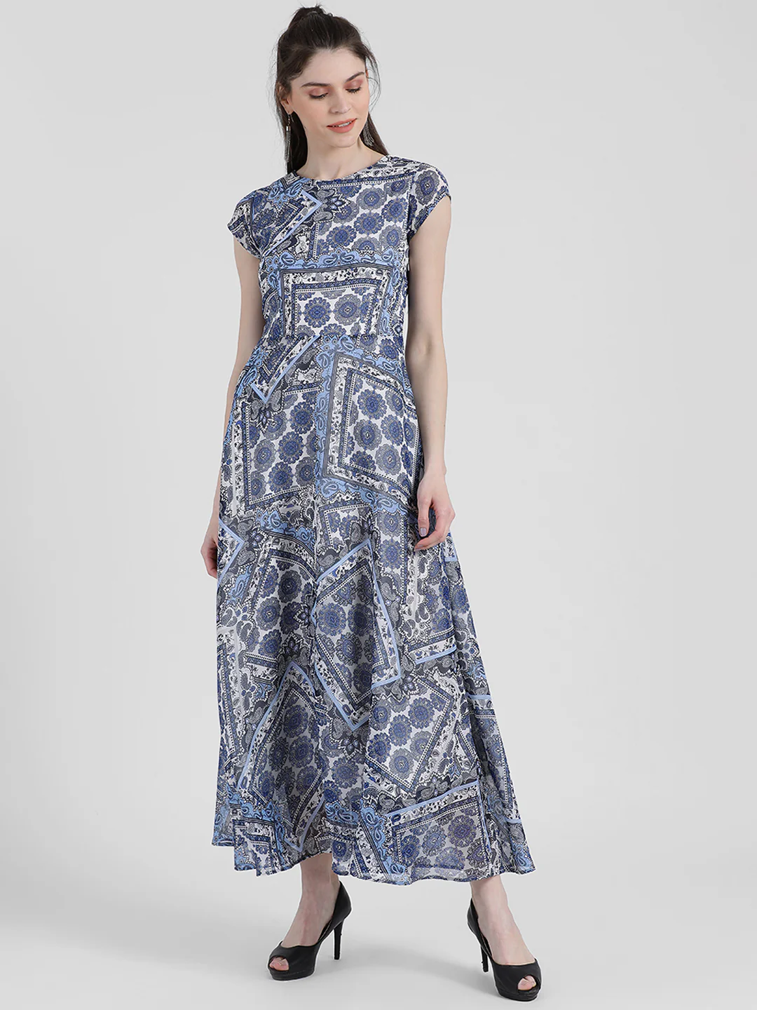 Blue Bohemian A-Line Maxi Dress