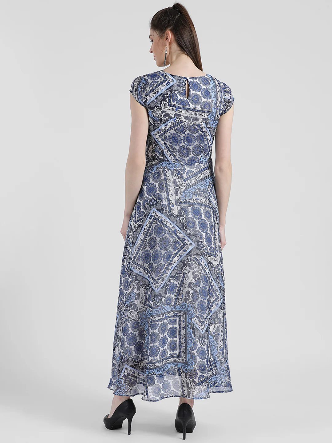 Blue Bohemian A-Line Maxi Dress - Image 4