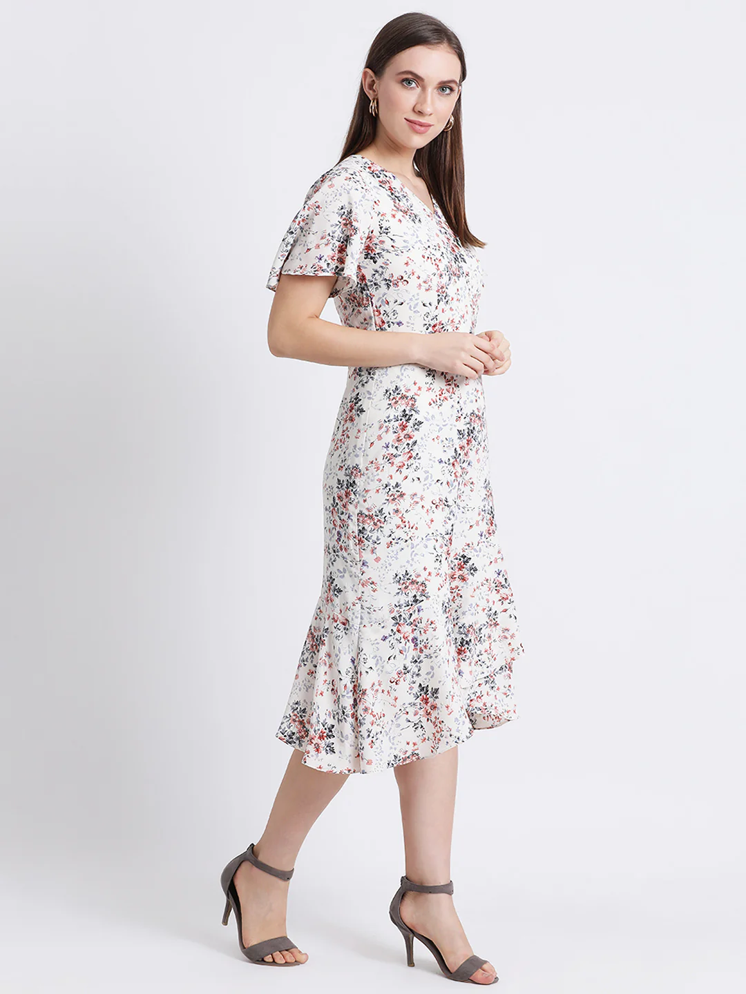 White Printed Peplum Dress - Image 3