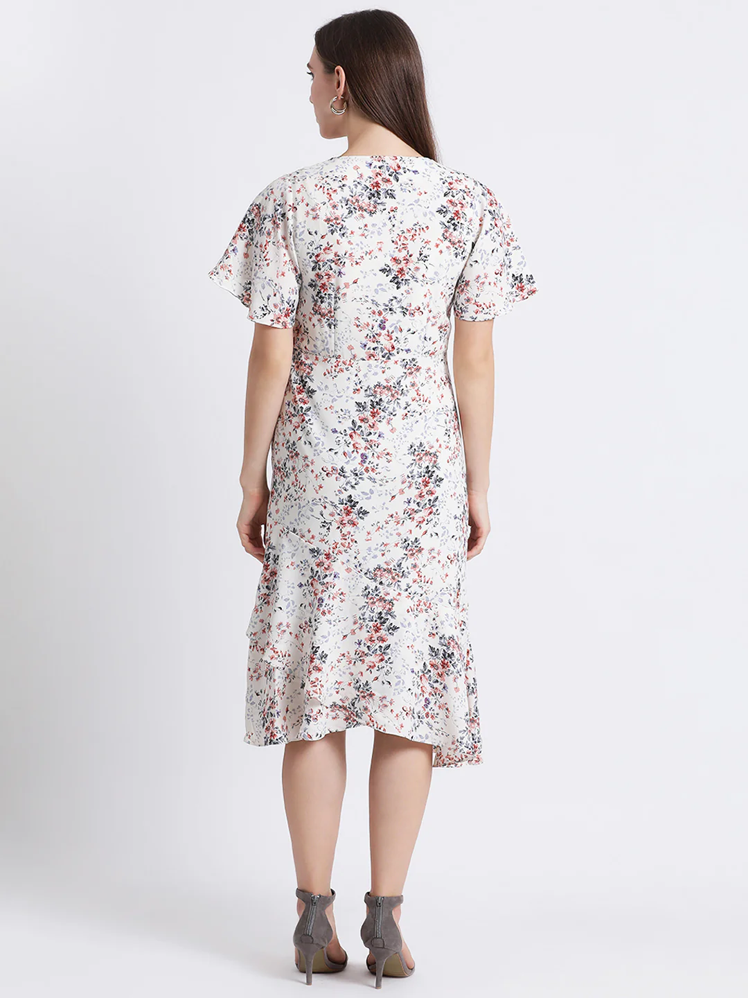 White Printed Peplum Dress - Image 4
