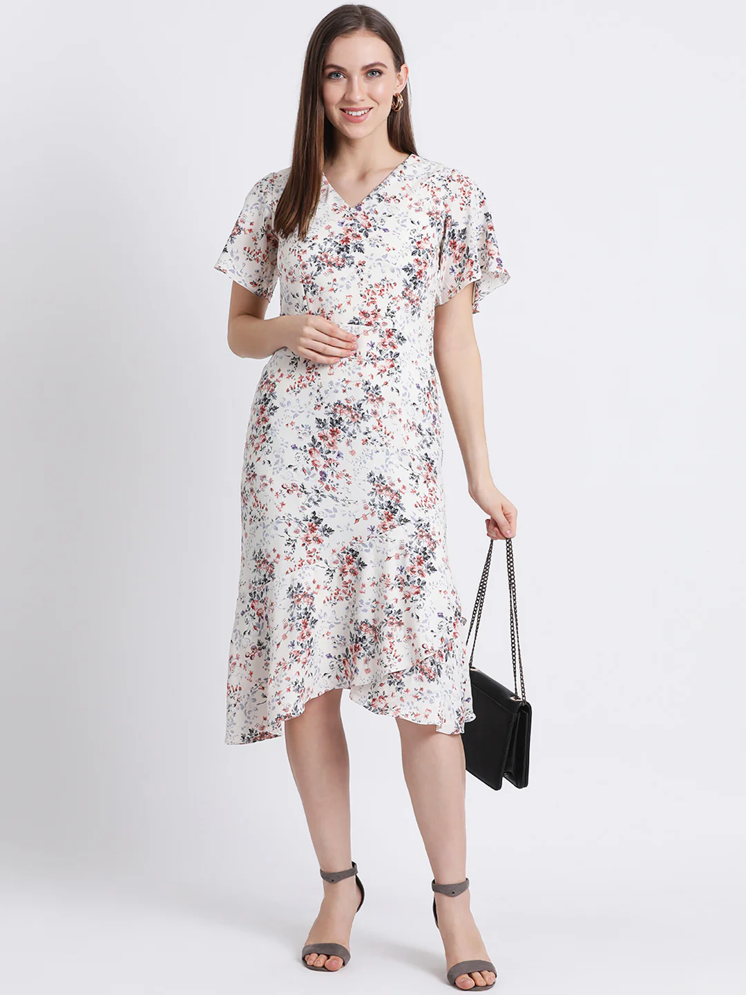 White Printed Peplum Dress - Image 5