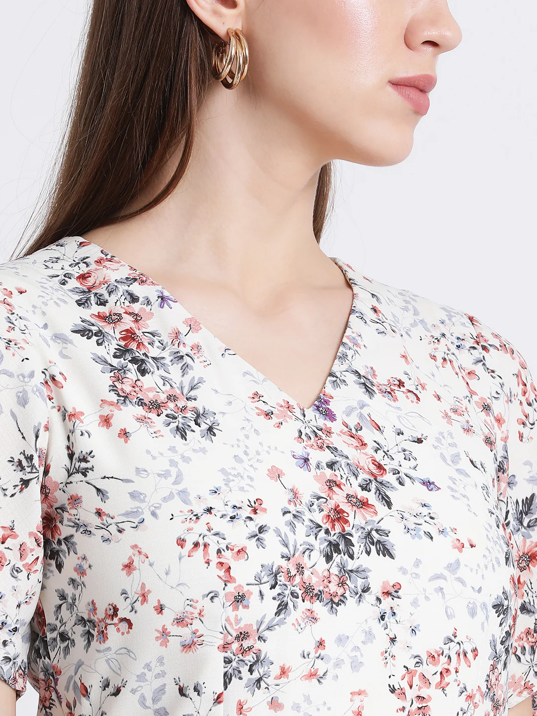 White Printed Peplum Dress - Image 6