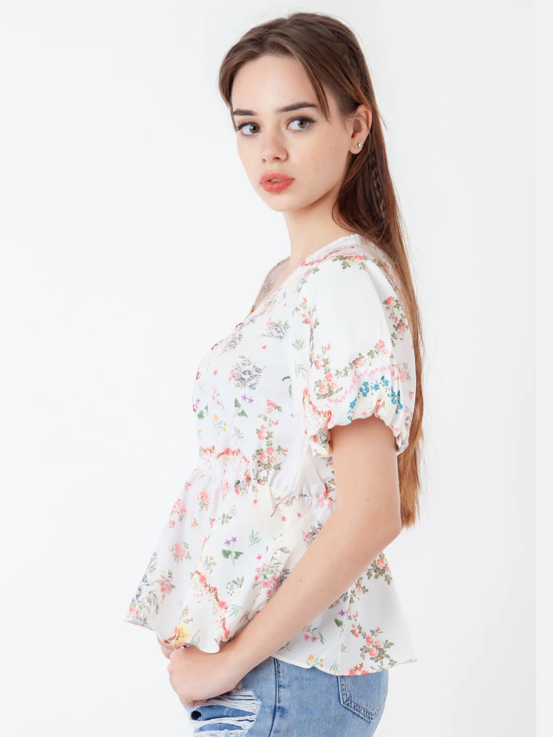 White Printed Peplum Top - Image 3