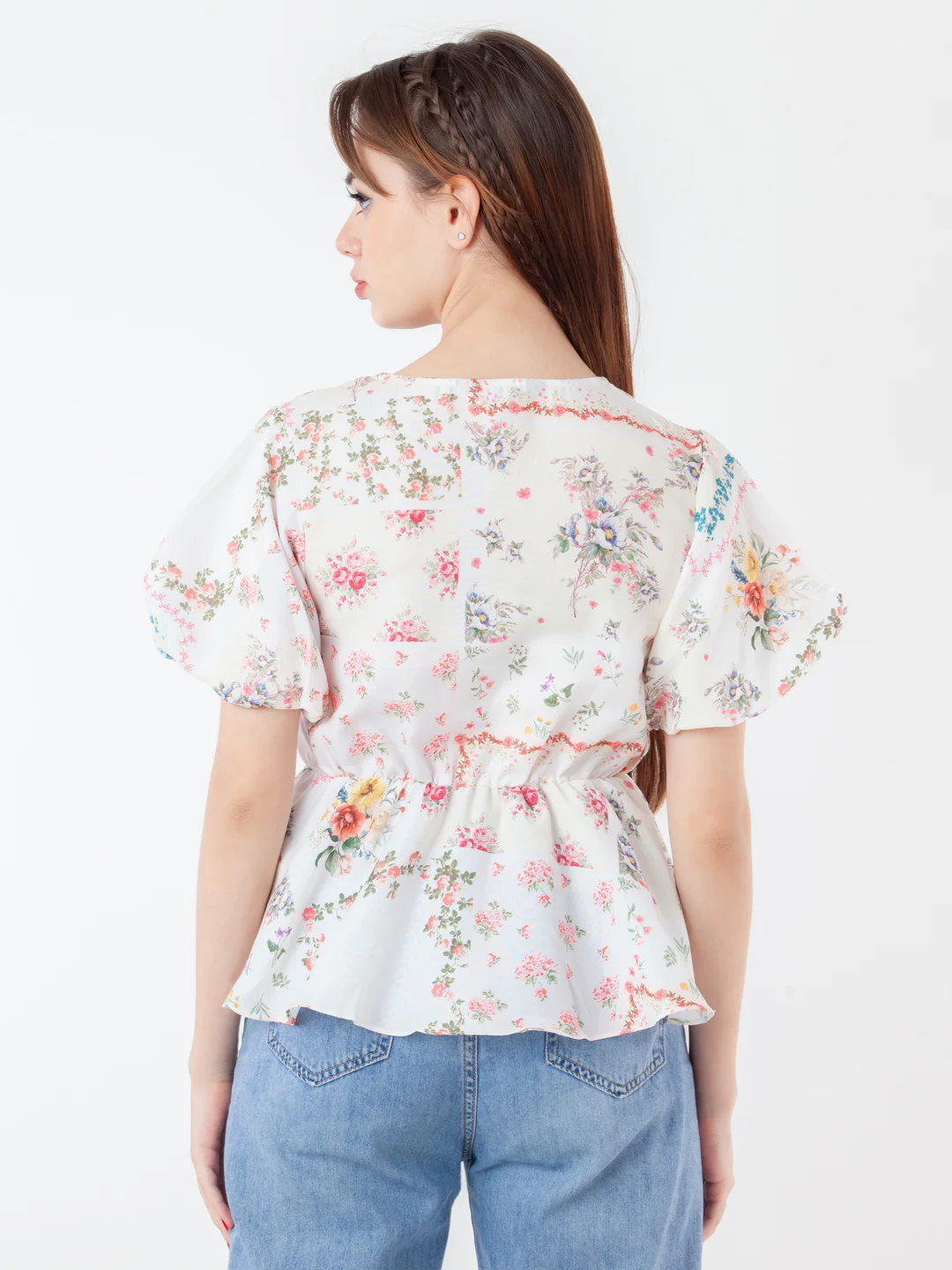 White Printed Peplum Top - Image 4