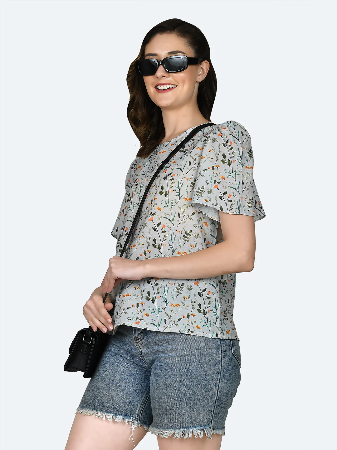 White Printed Puff Sleeve Top - Image 3