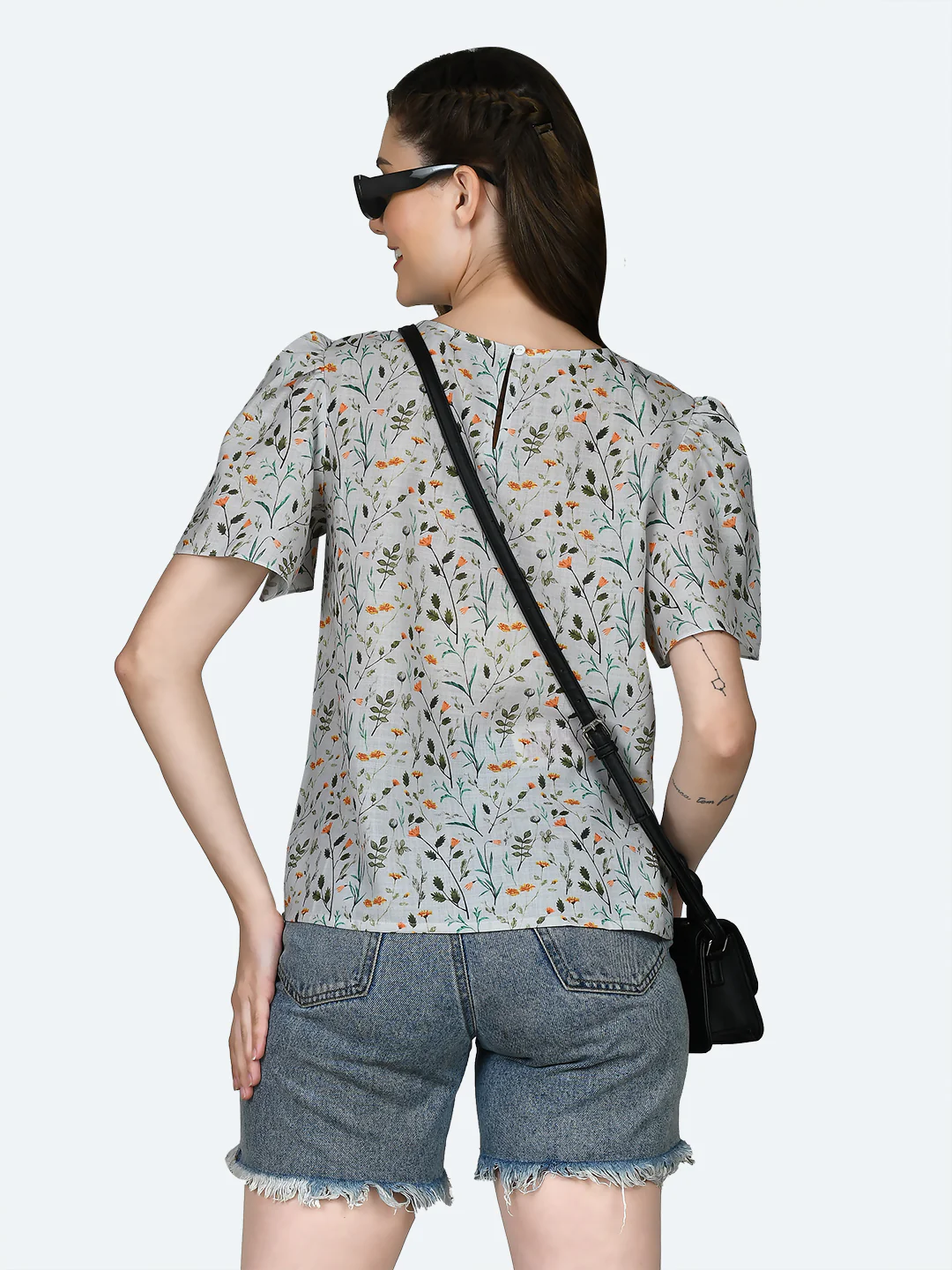White Printed Puff Sleeve Top - Image 4