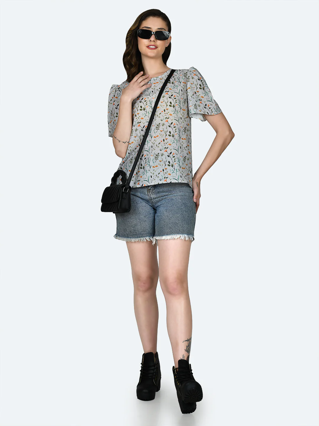 White Printed Puff Sleeve Top - Image 5