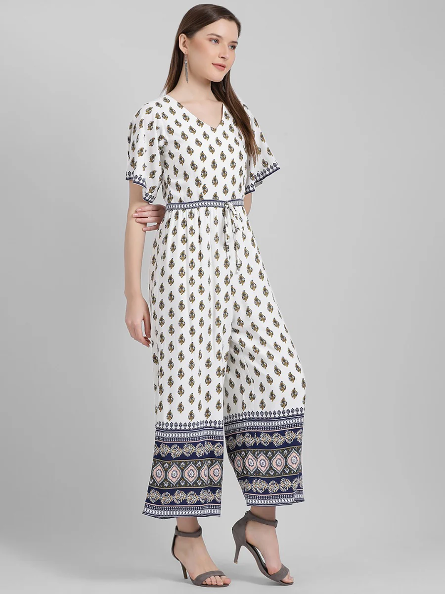 White Printed Regular Jumpsuit - Image 4