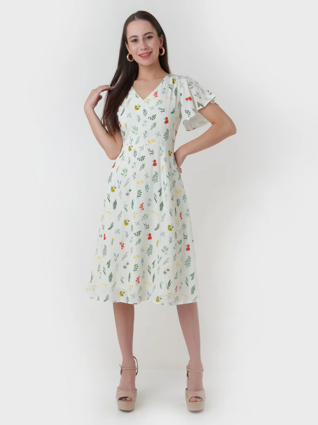 White Printed Regular Midi Dress - Image 2