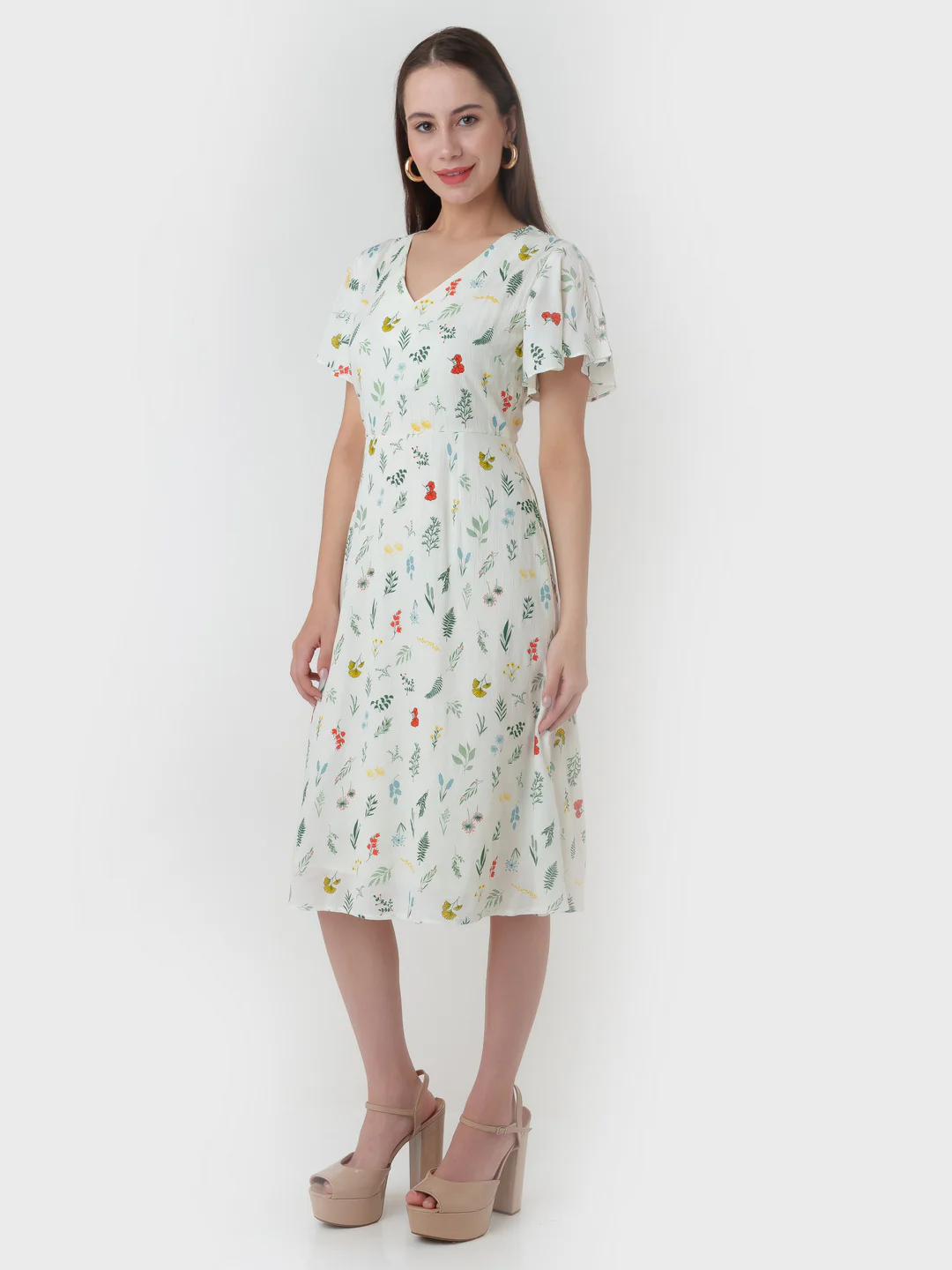 White Printed Regular Midi Dress - Image 3