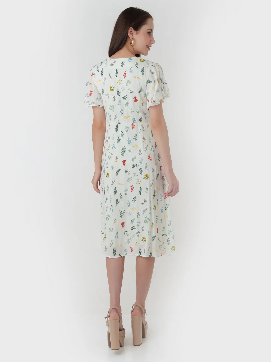 White Printed Regular Midi Dress - Image 4