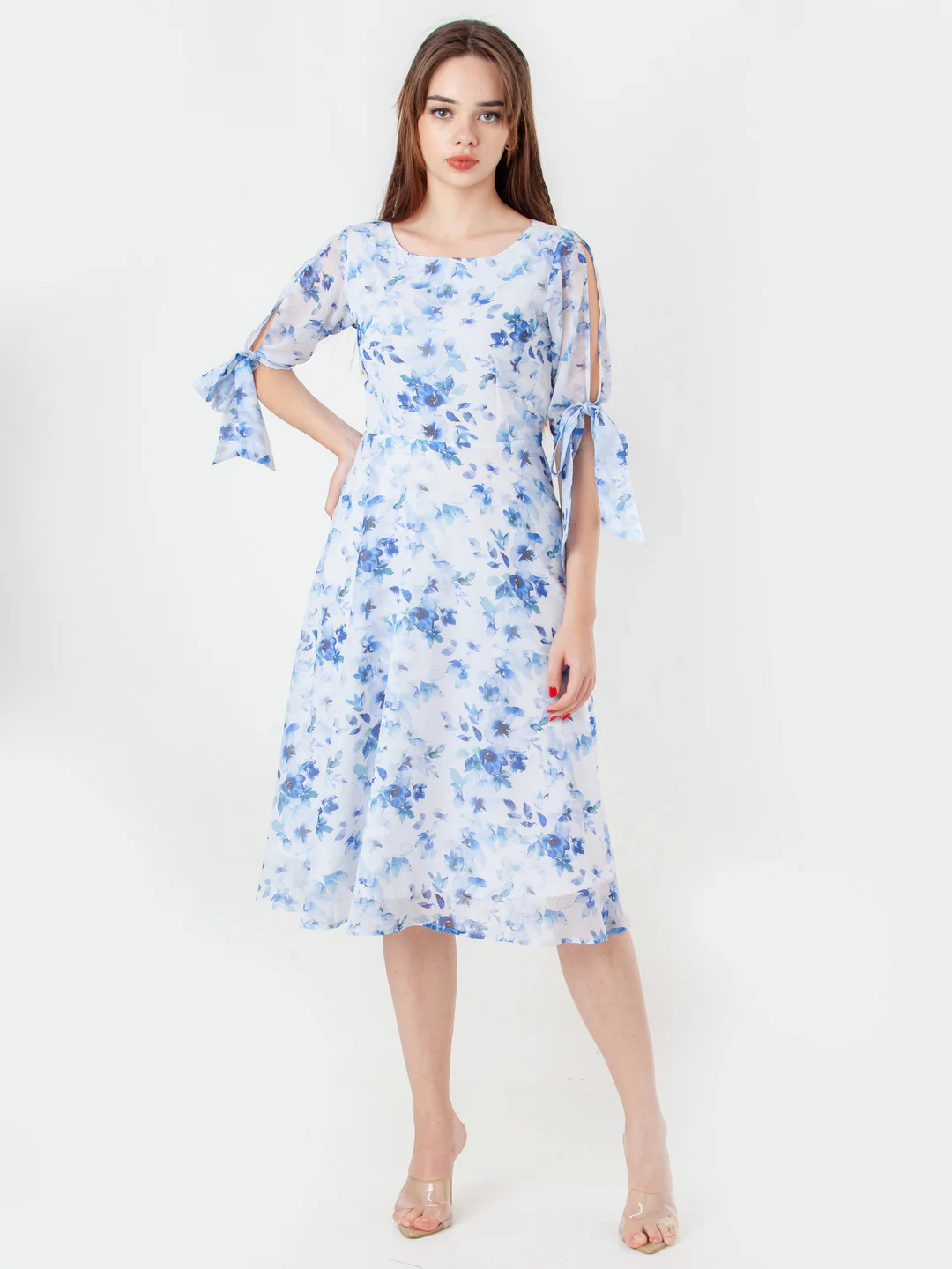 White Printed Regular Midi Dress - Image 2