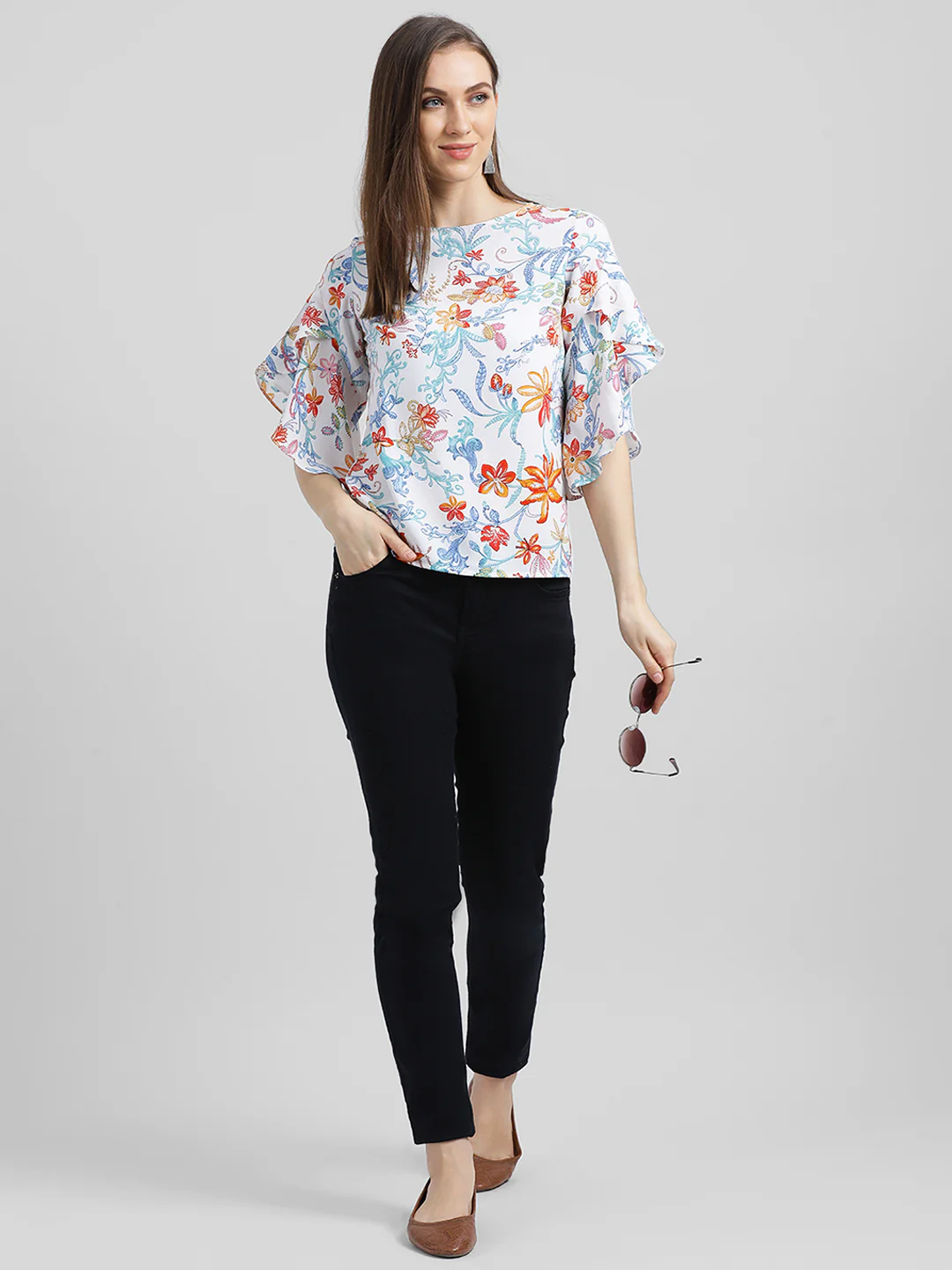 White Printed Regular Top - Image 5