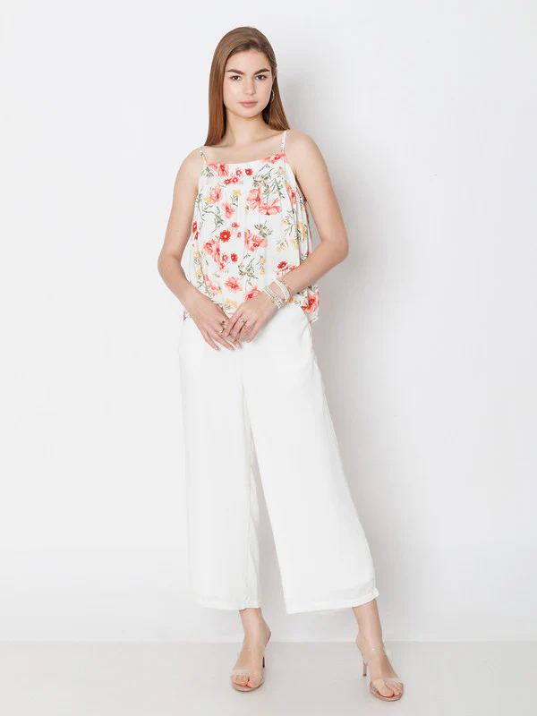 White Printed Relaxed Fit Top