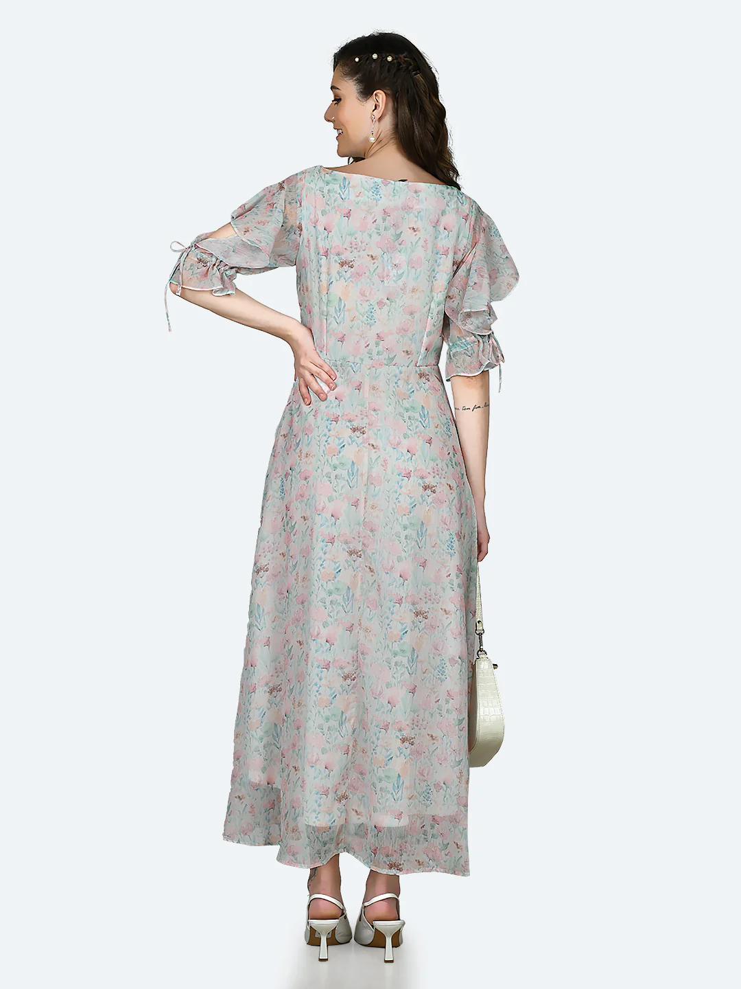 White Printed Ruffled Maxi Dress - Image 4