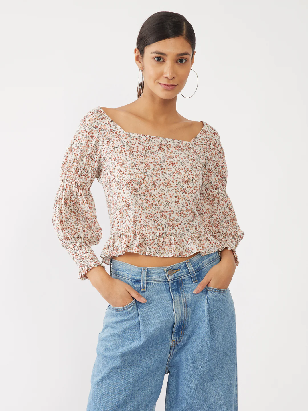 White Printed Ruffled Top - Image 2