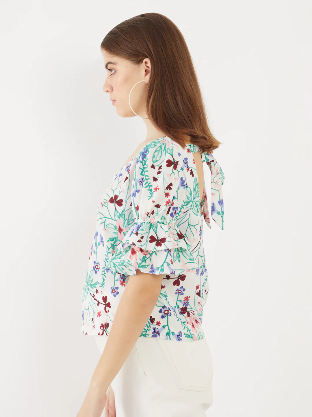 White Printed Ruffled Top - Image 3