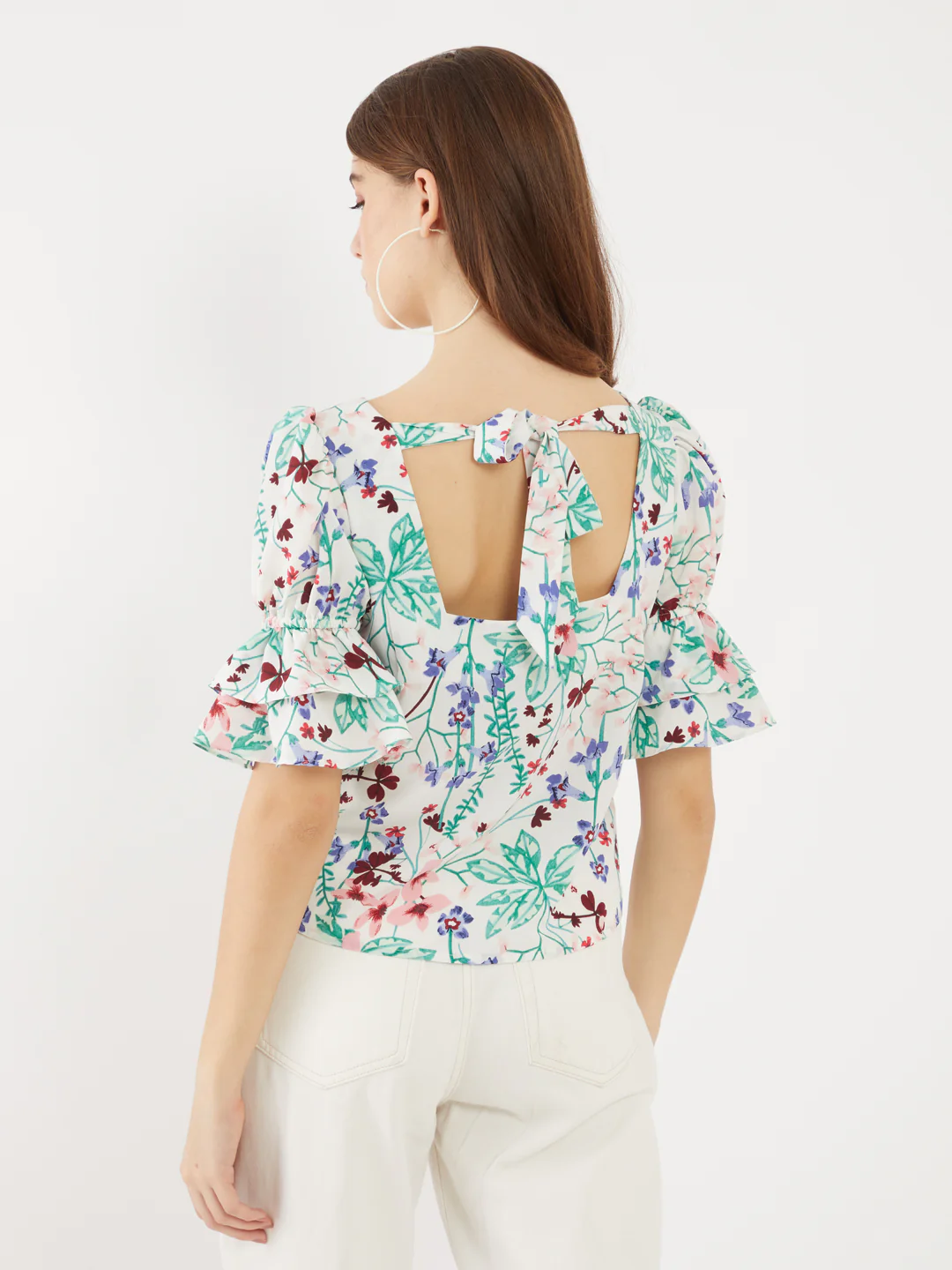 White Printed Ruffled Top - Image 4