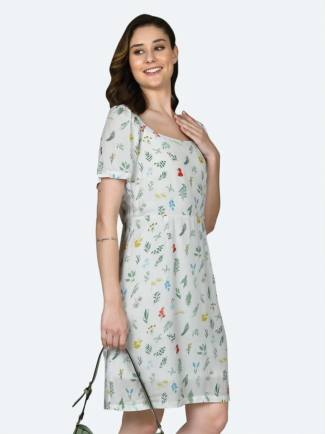White Printed Short Dress - Image 3