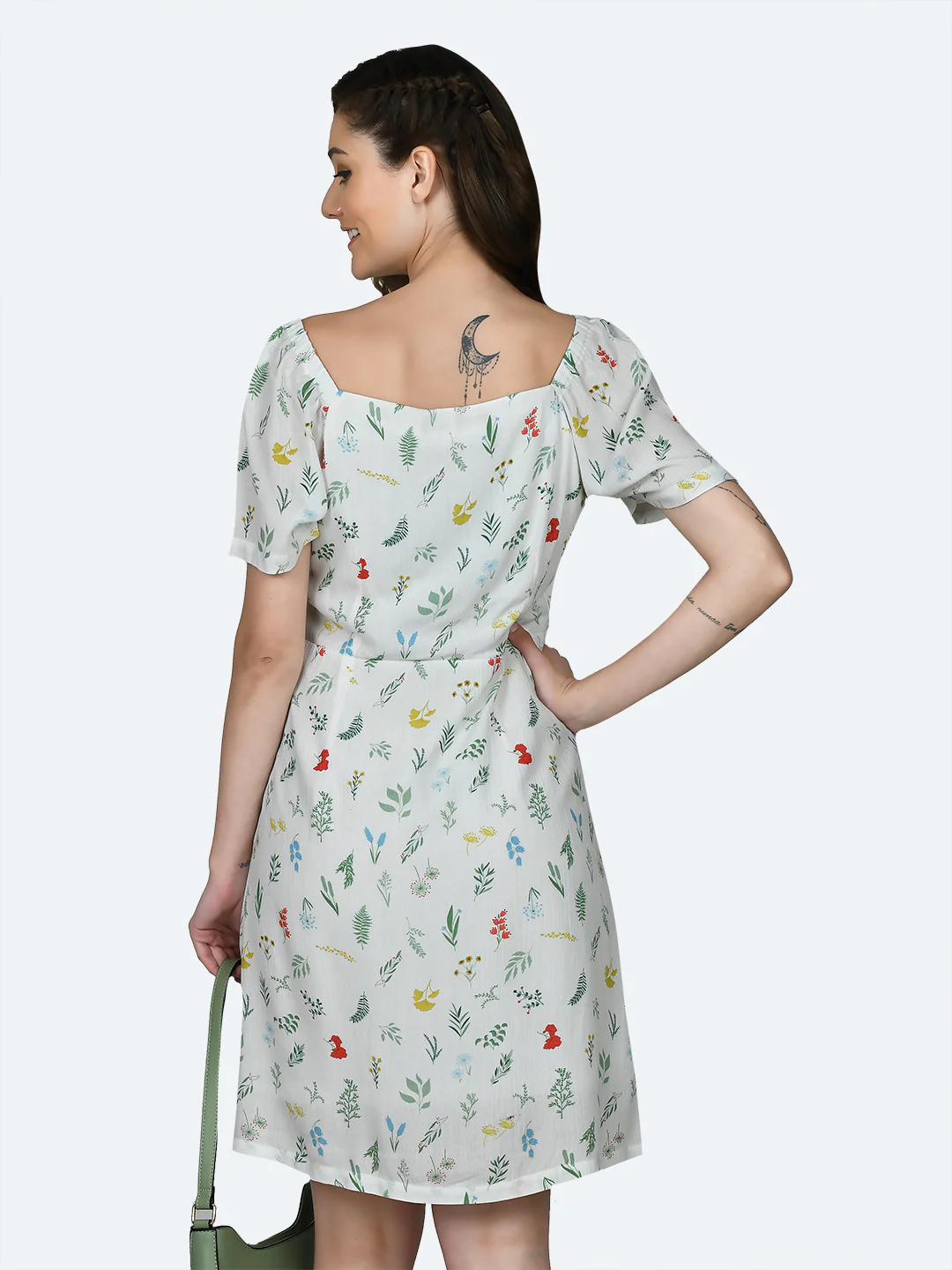 White Printed Short Dress - Image 4