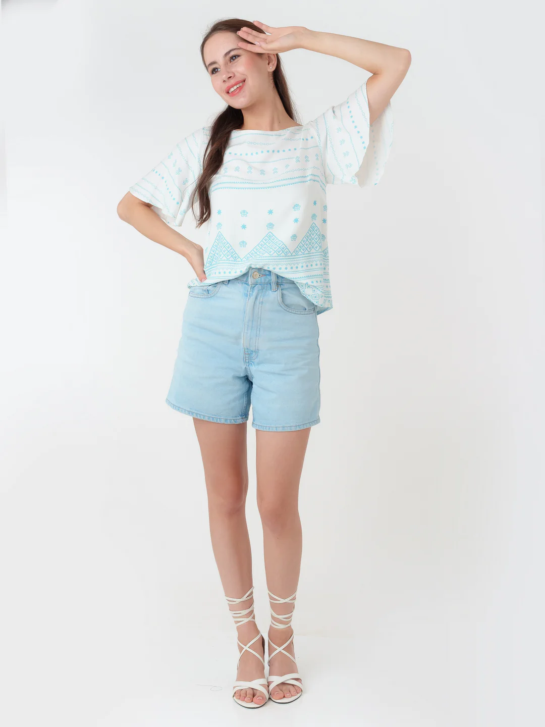 White Printed Straight Top