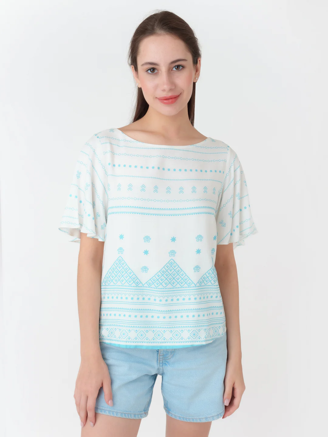 White Printed Straight Top - Image 2