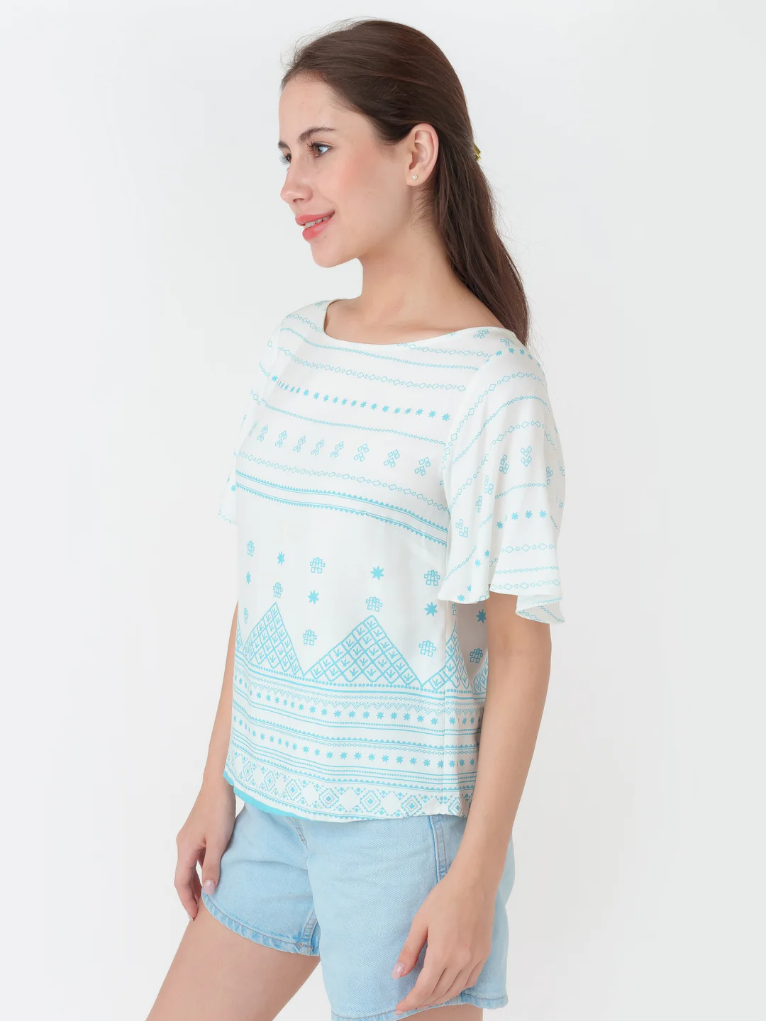 White Printed Straight Top - Image 3