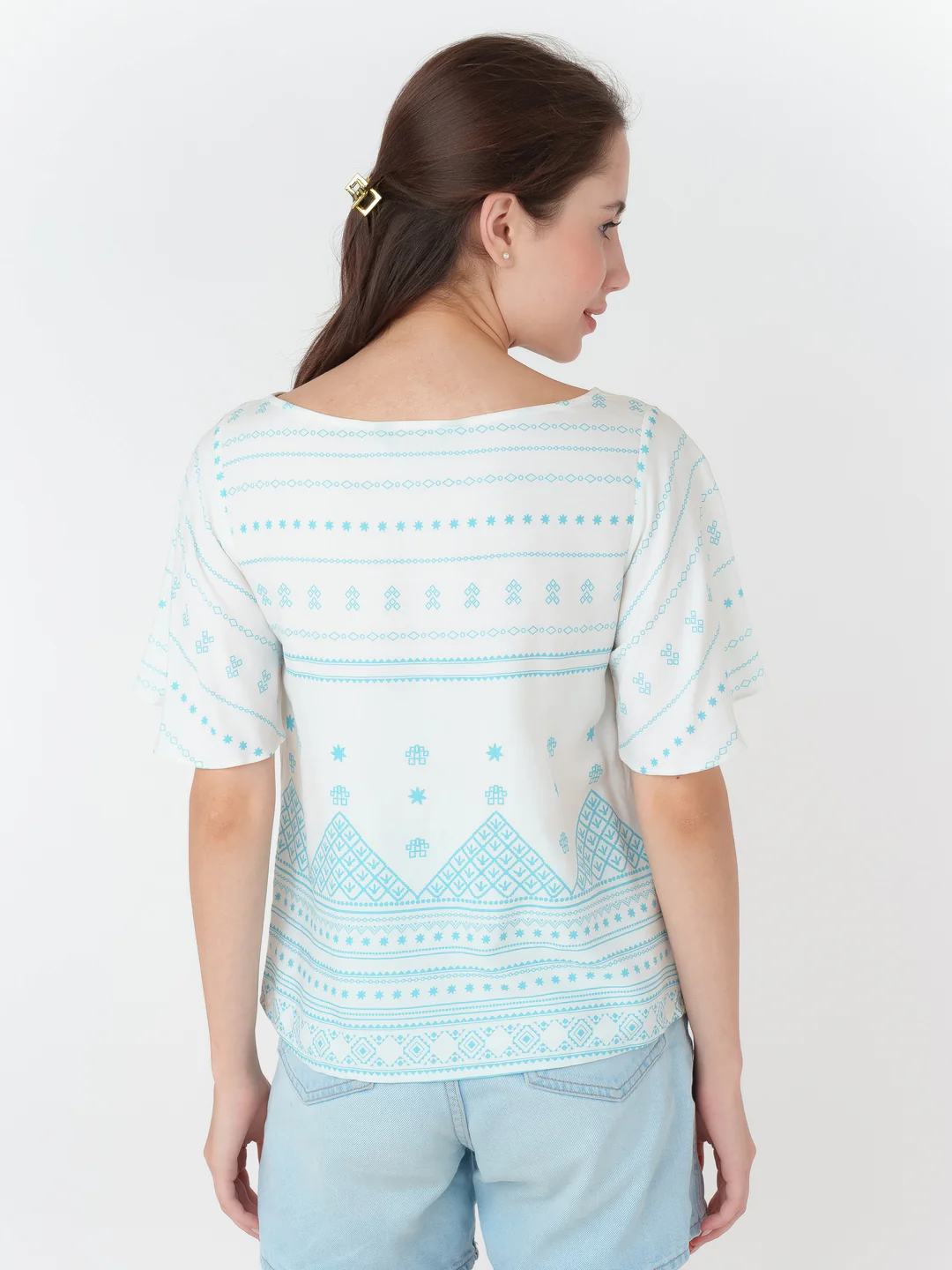 White Printed Straight Top - Image 4