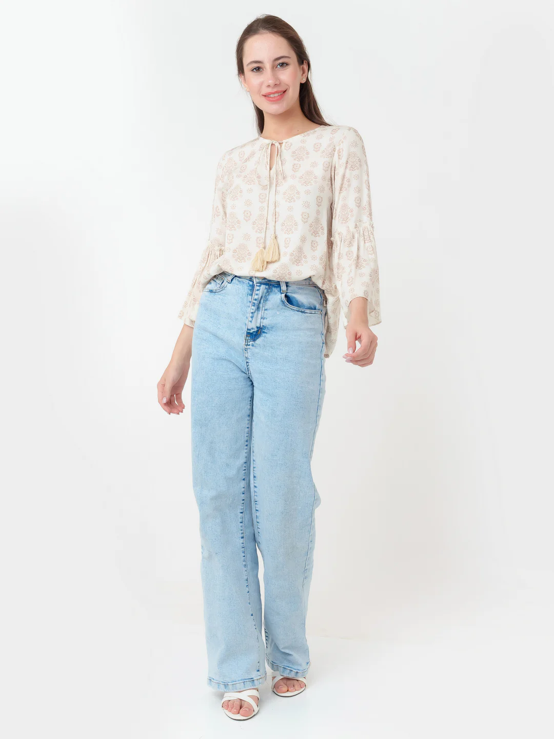 White Printed Straight Top - Image 5